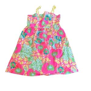 Lilly Pulitzer Girls Bright Floral Dress Size 12 Strappy Bow Lined Sundress